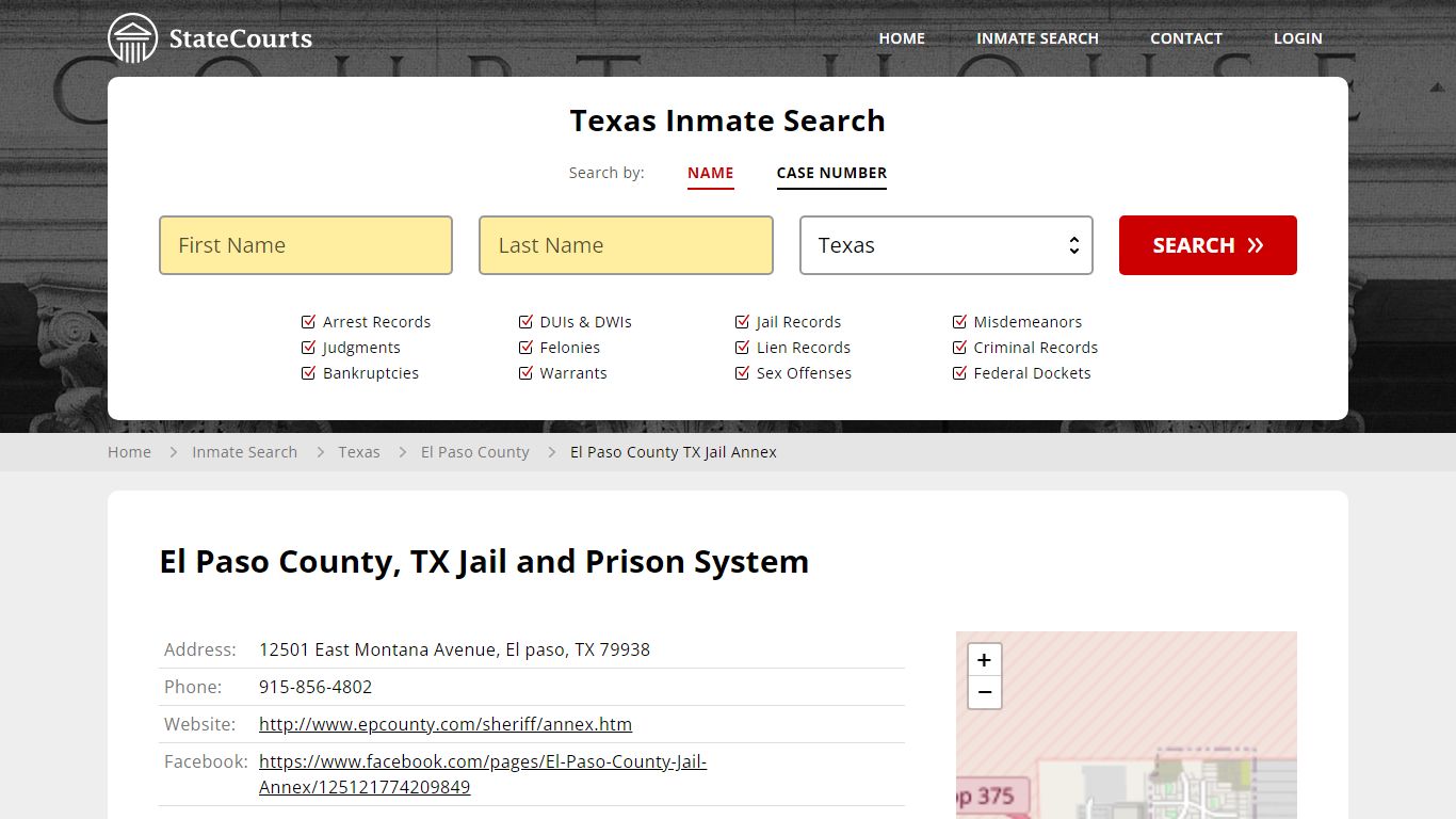 El Paso County TX Jail Annex Inmate Records Search, Texas - State Courts