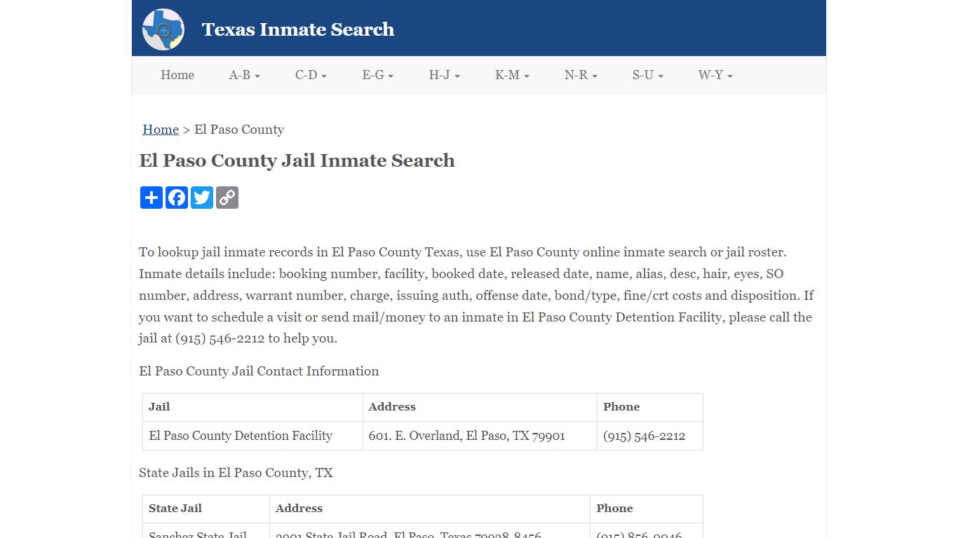 El Paso County Jail Inmate Search